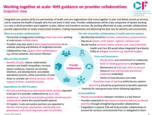 Working together at scale: NHS guidance on provider collaboratives - CF